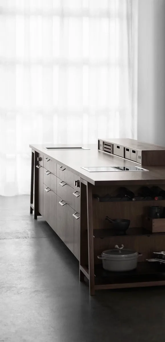 Walnut Island Drawer Bank, custom cabinetry by Ultimate Cabinets, Inc.