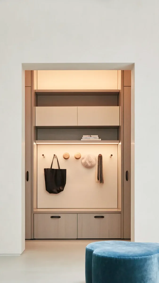 Lit Drop-Zone Niche, custom cabinetry by Ultimate Cabinets, Inc.