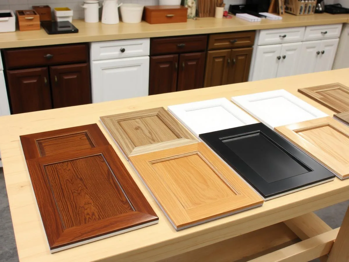 Cabinet door and finish samples for a custom kitchen remodel