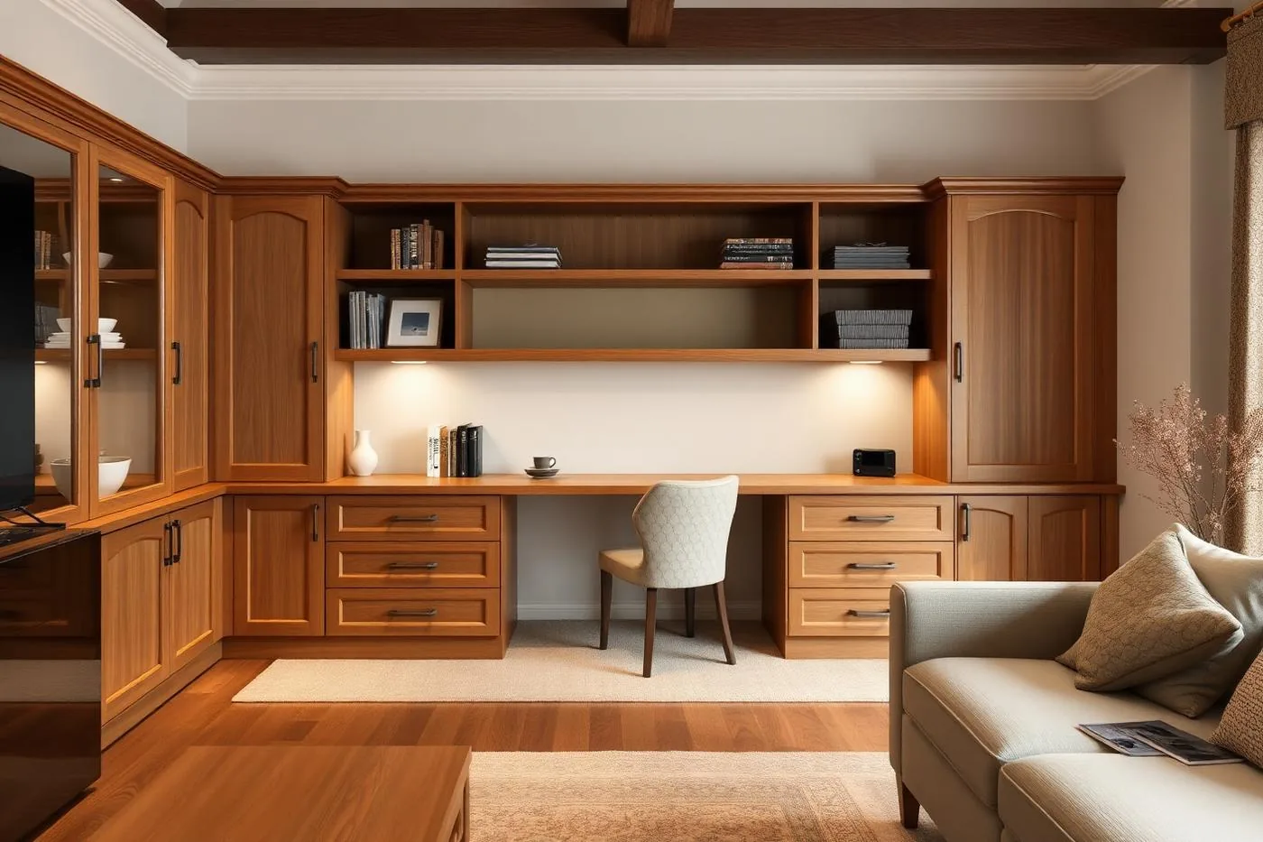Built-In Desk & Display Cabinet, custom living room cabinetry by Ultimate Cabinets, Inc.