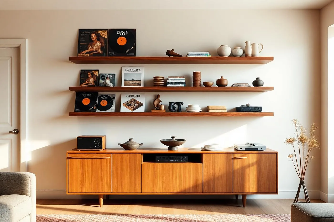 Floating Shelves & Credenza, custom living room cabinetry by Ultimate Cabinets, Inc.