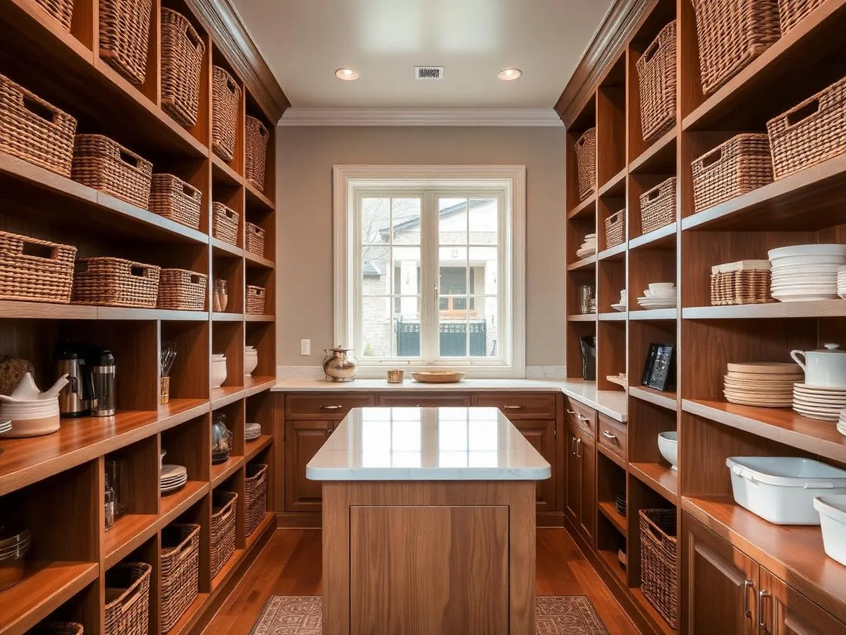 Custom walk-in pantry closet with prep counter built by Ultimate Cabinets